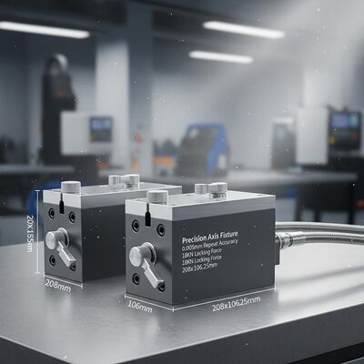 Precision Axis Fixtures met 0,005mm Repeat Accuracy 18KN Locking Force en 208*106*25mm Dimensies voor CNC-bewerking